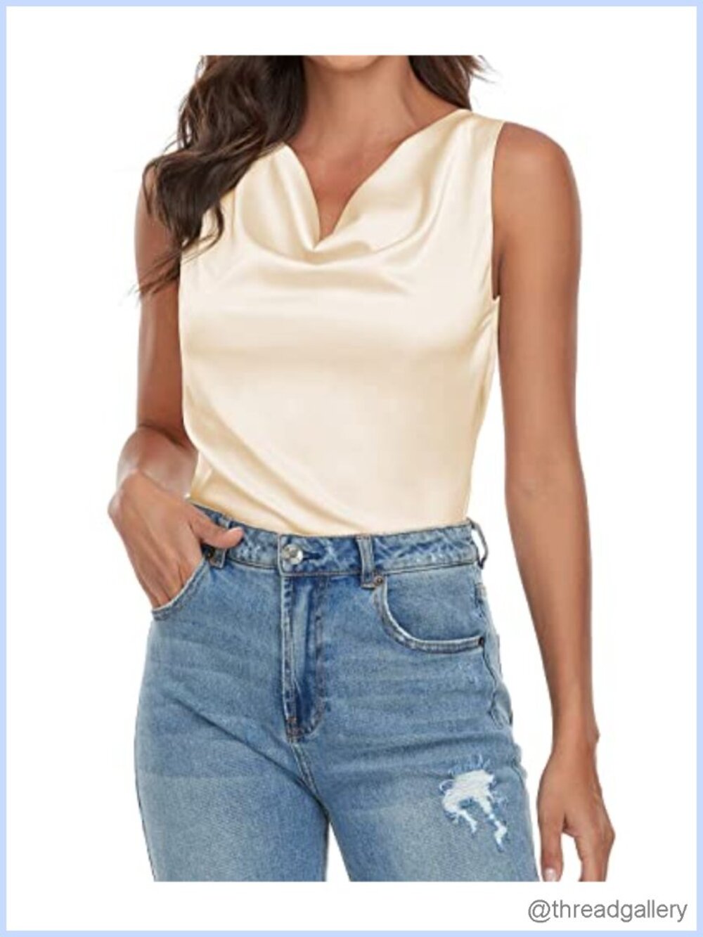 Womens Cowl Neck Silk Satin Tank Top Sleeveless Draped Blouse Shirt